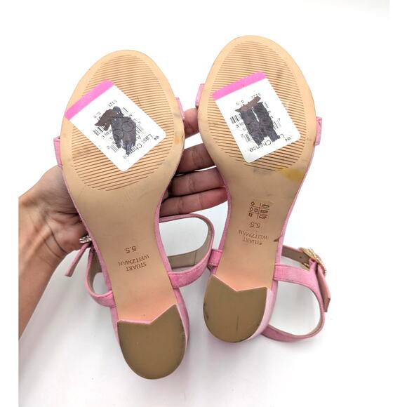 Stuart Weitzman Crystal Buckle 75 Block Heel Sandals Pink Size US5.5 EU36 - Picture 7 of 12
